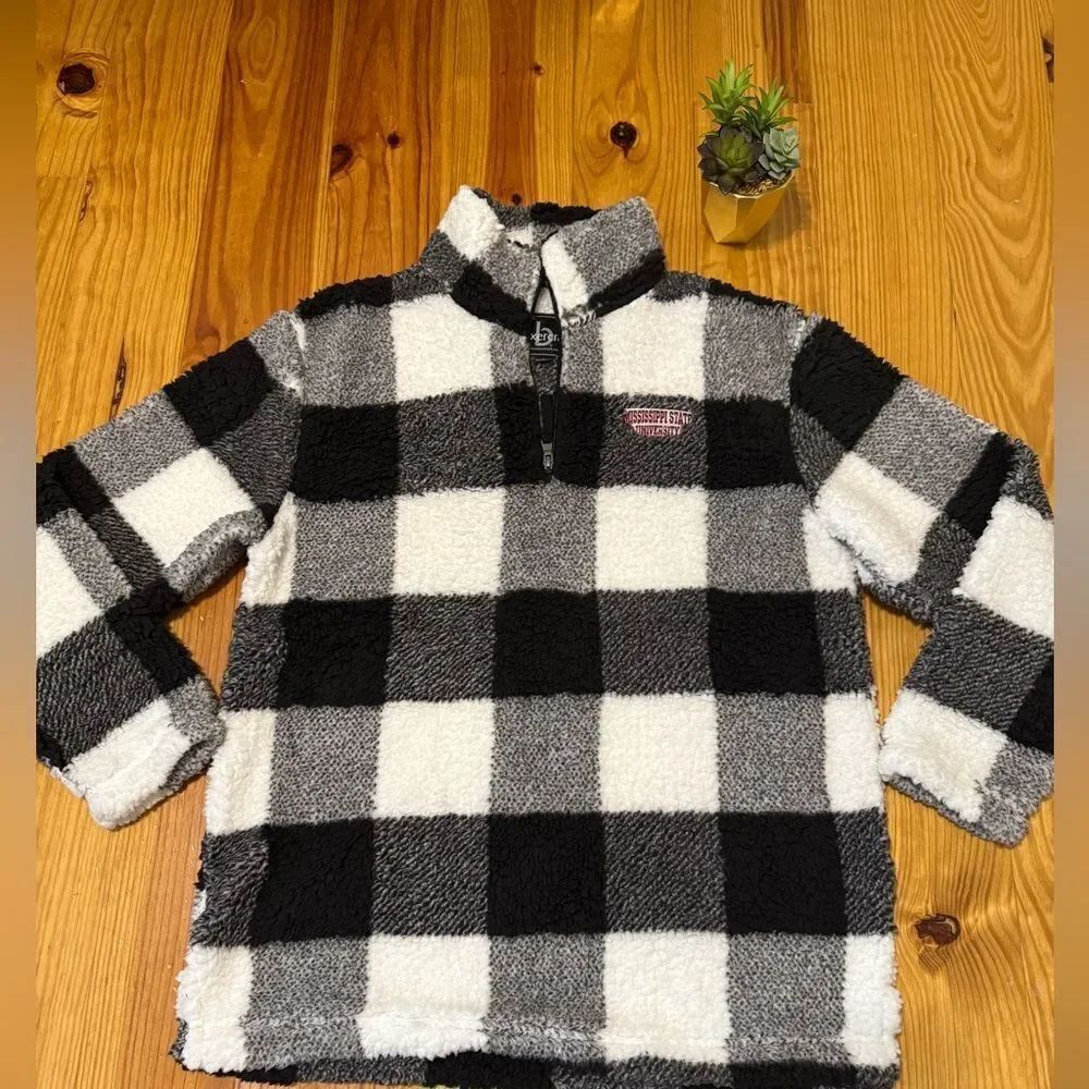 NWT Boxercraft Mississippi State Bulldogs Buffalo Plaid Sherpa 1/4 Zip SIZE LRG